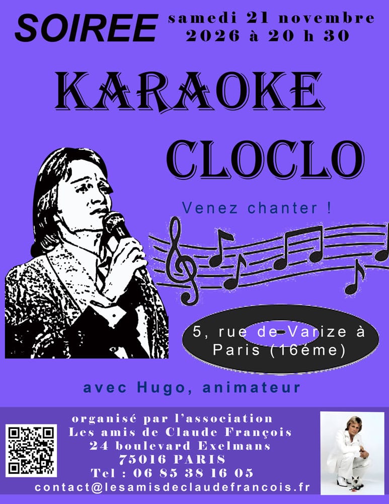 Karaoké Cloclo – Samedi 21 novembre 2026 Karaoké Cloclo - Samedi 21 novembre 2026